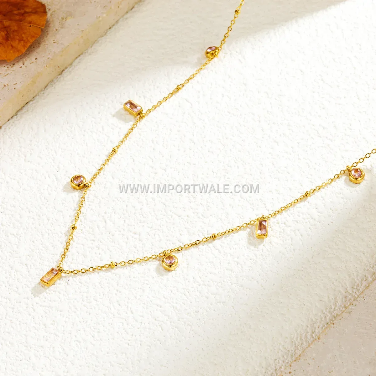 18K Gold Plated Stainless Steel Crystal Pendant Necklace