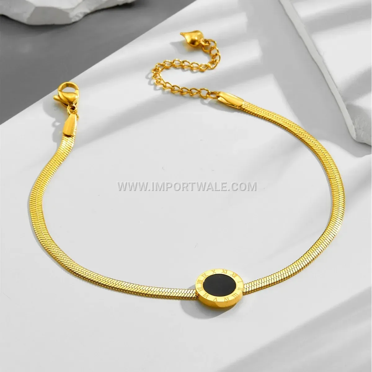 Roman Numeral Disc Gold Toned Premium Anklet Anti Tarnish