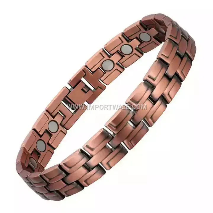 Wide Geometric Stripe Copper Bio Magnetic Bracelet