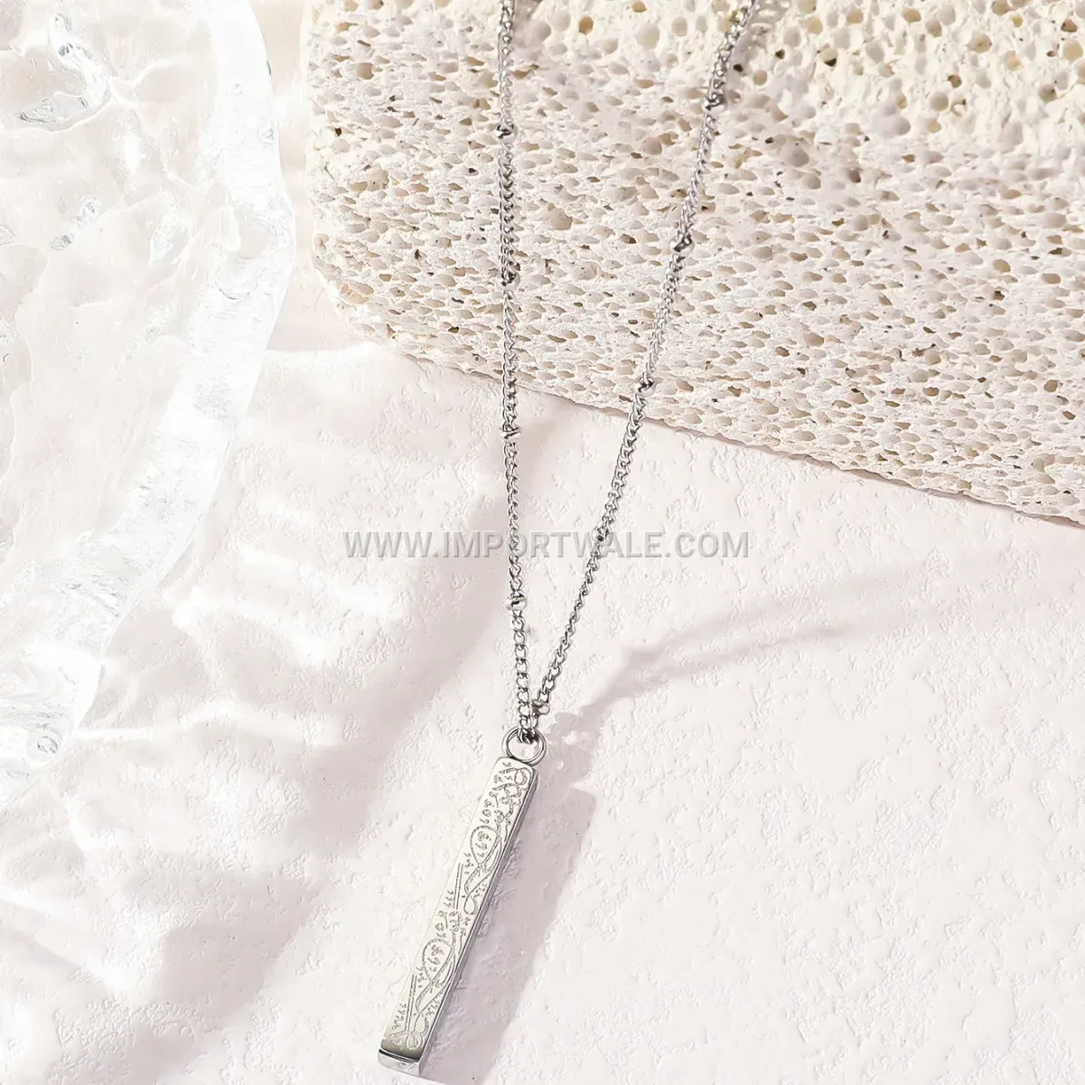 Stainless Steel Rectangular Ayatul Kursi Arabic Calligraphy Pendant Necklace