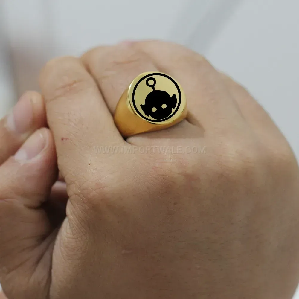 Modern Laser Etched Alien Motif Stainless Steel Signet Ring