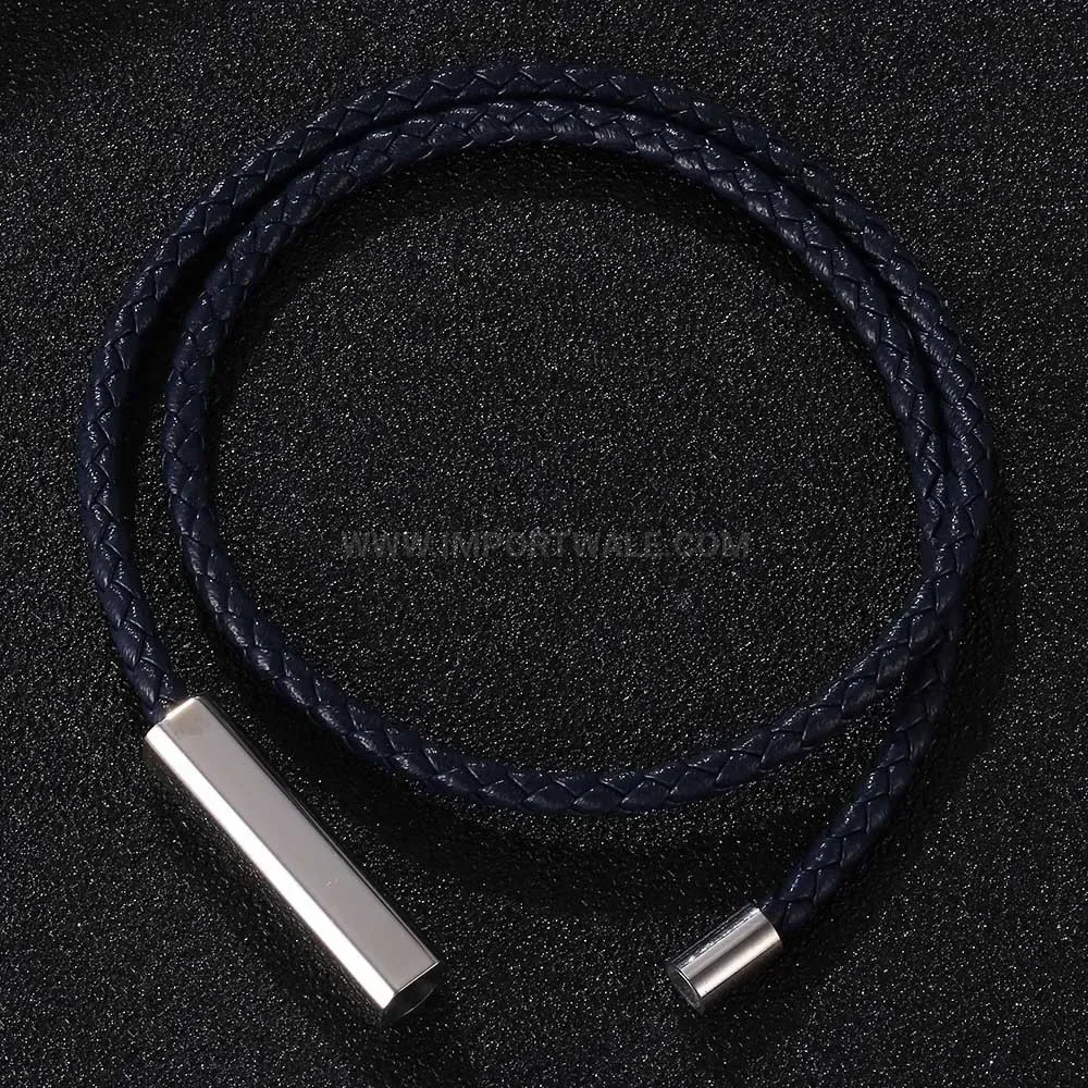 Minimalist 4mm Leather Cording Steel Accent Bracelet