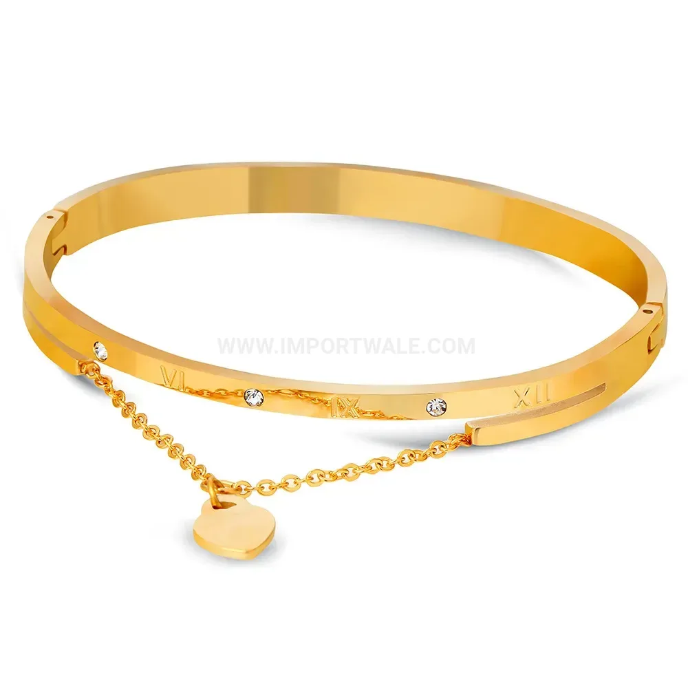 Modern Roman Numerals Heart Rhinestone Stainless Steel Bangle Bracelet