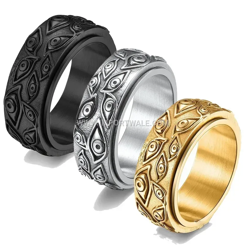 Evil Eye Spinner Stainless Steel Gold Plated Ring