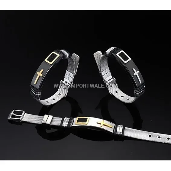 Adjustable Mesh Stainless Steel Cross Bracelet