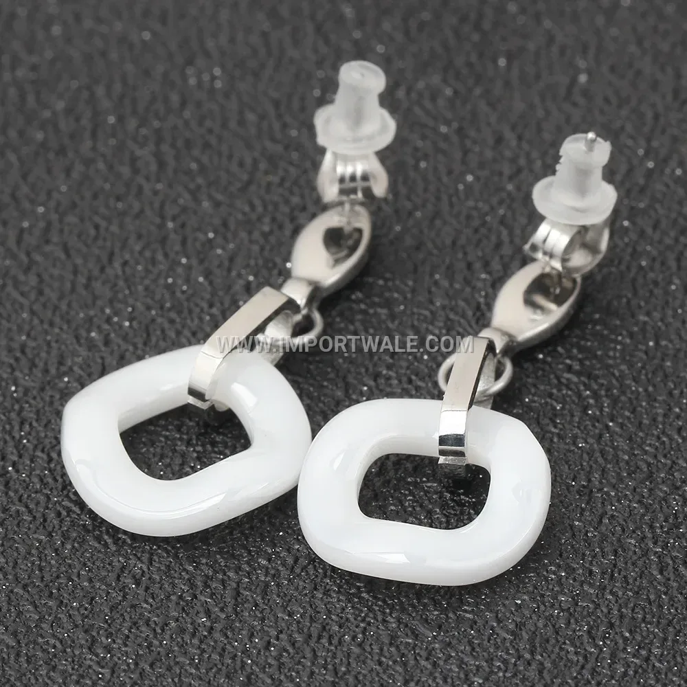 Two-Tone Ceramic Stainless Steel Circular Stud Earrings