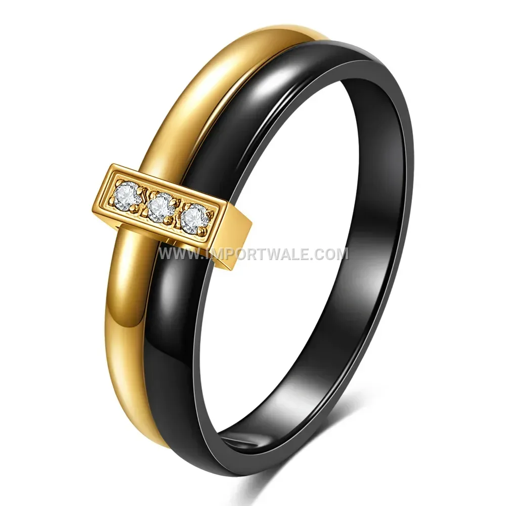 Smooth Ceramic Spliced Stainless Steel Zircon Ring