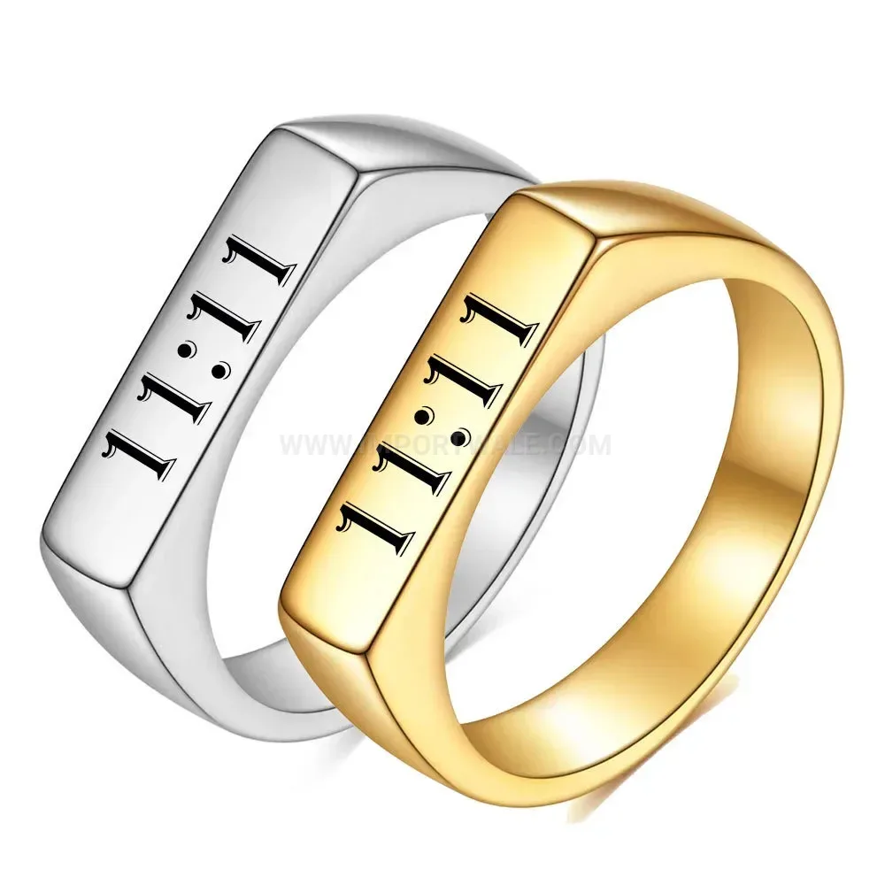 Premium Geometric Stainless Steel Bar Ring with Engraved Detail
