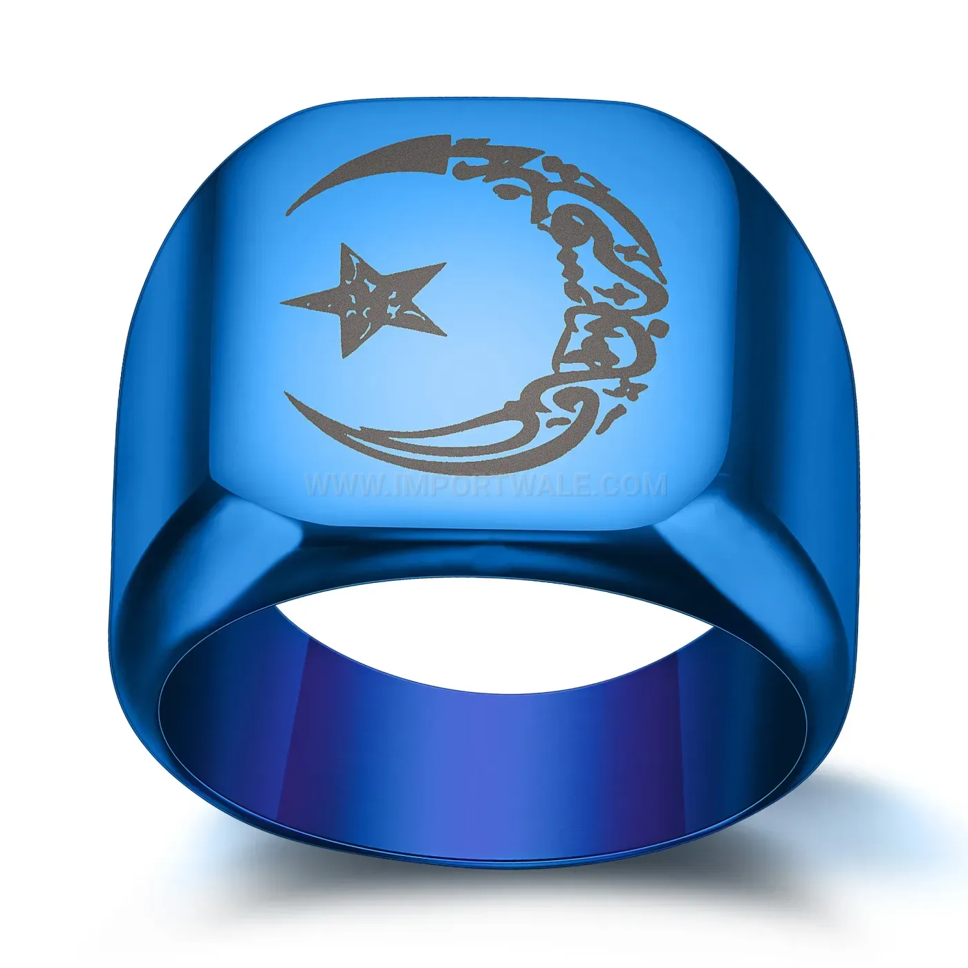 Trendy Celestial Star and Moon Square Stainless Steel Ring