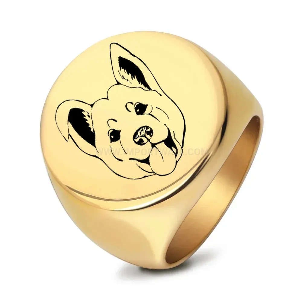 Designer Dog Motif Engraved Stainless Steel Minimalist Signet Ring