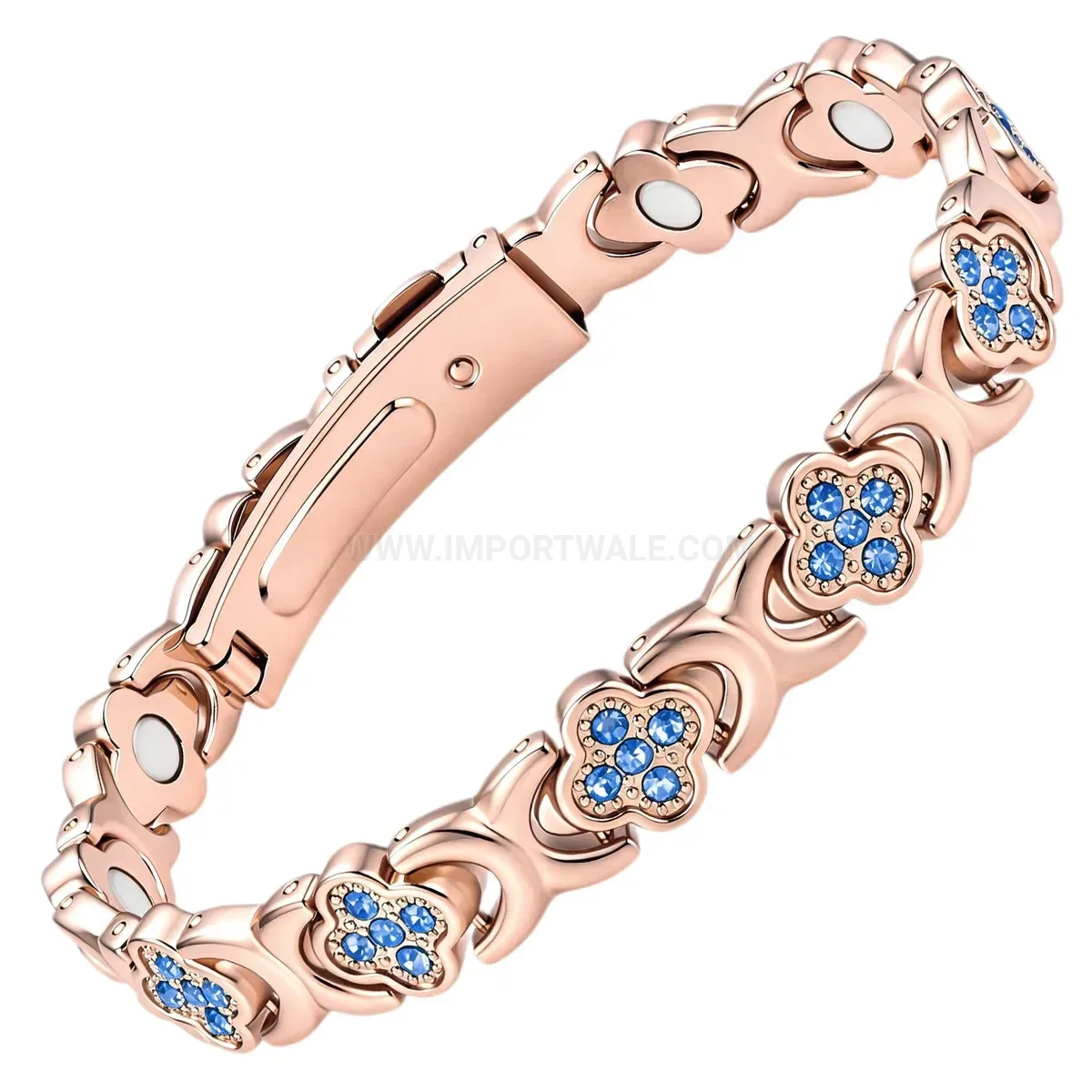 Classic Rose Gold Red Copper Four-Leaf Clover Rhinestone Magnetic Bracelet