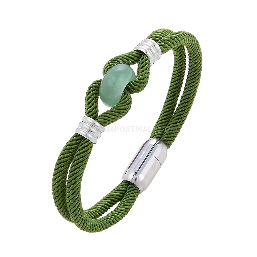 Retro Woven Cord Natural Stone Bracelet with Steel Clasp