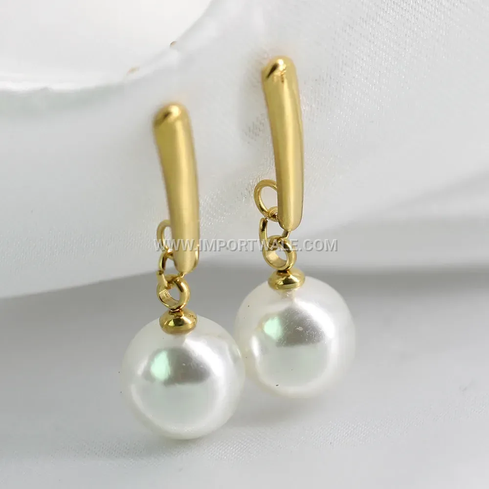 Imitation Pearl Charm Stainless Steel Stud Earrings