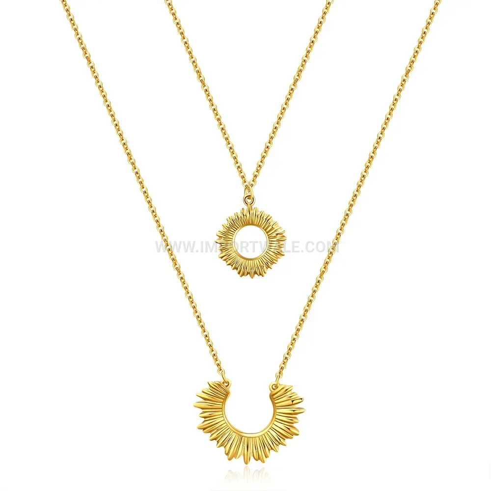 Layered 304 Stainless Steel Sun Moon Pendant Choker Necklace