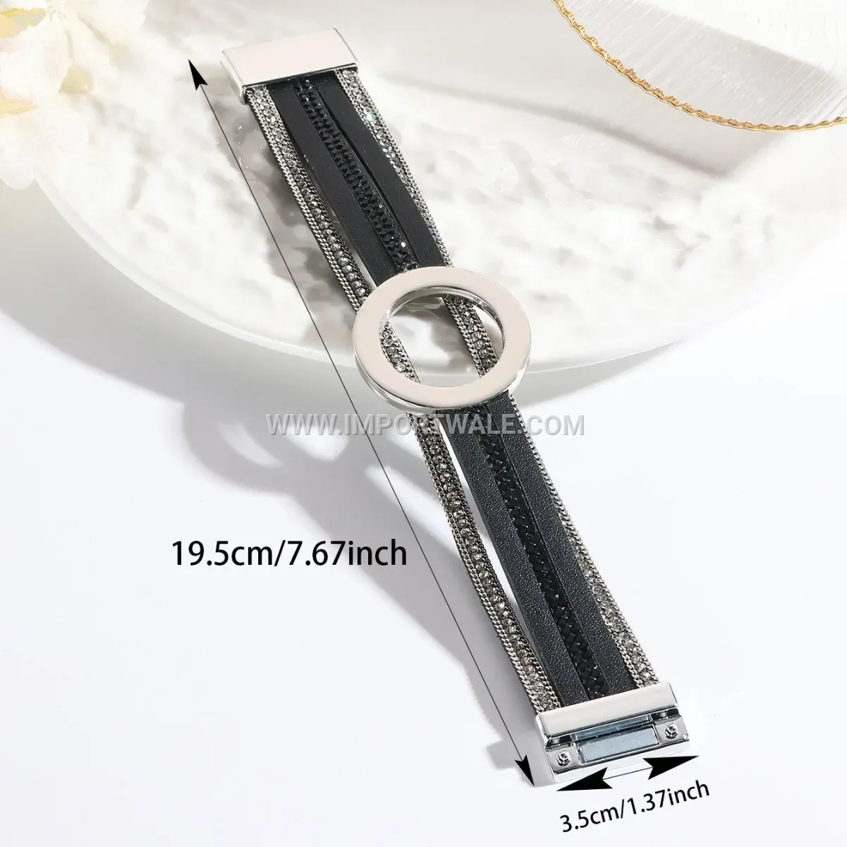 Multi-Layer Faux Leather Ring Accent Bracelet with Magnetic Clasp