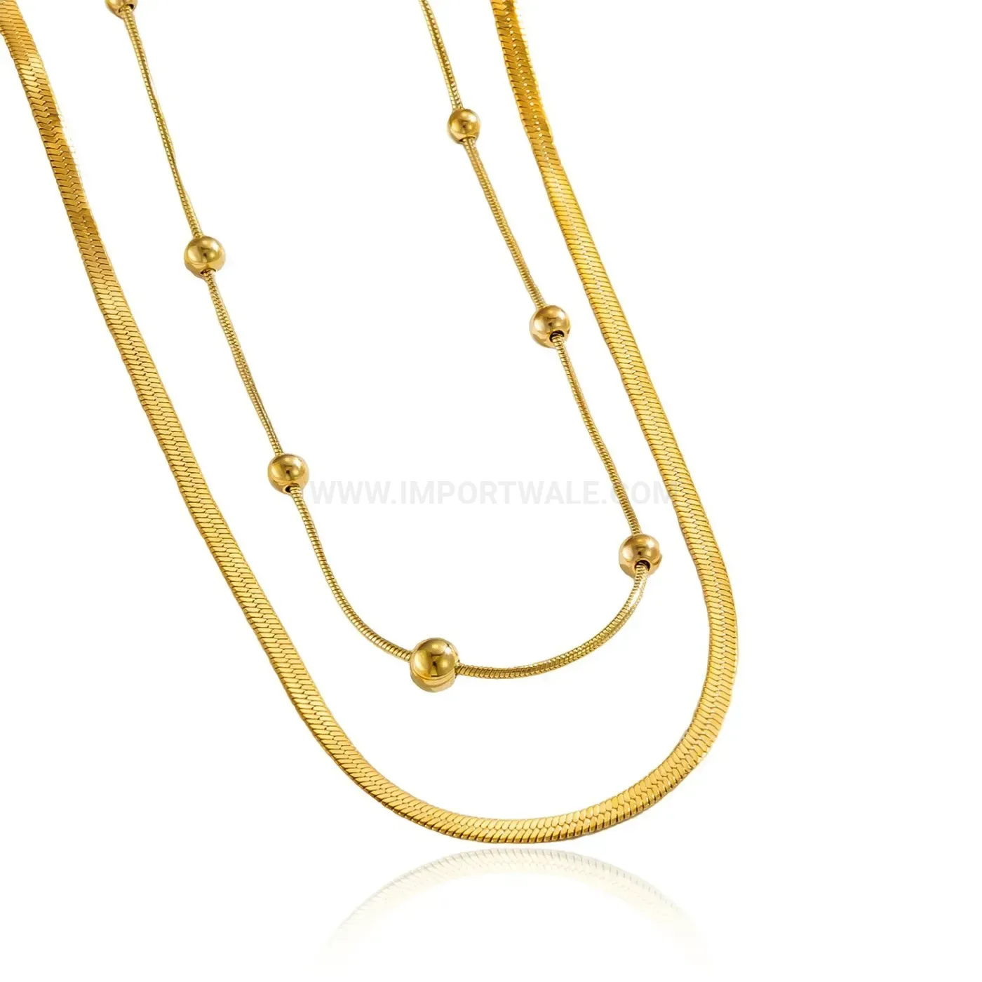 Double Layer Stainless Steel Bead Snake Chain Necklace