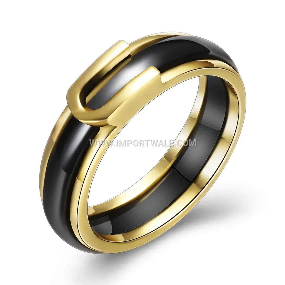 Buckle Accent Ceramic Band Ring with Copper Trim