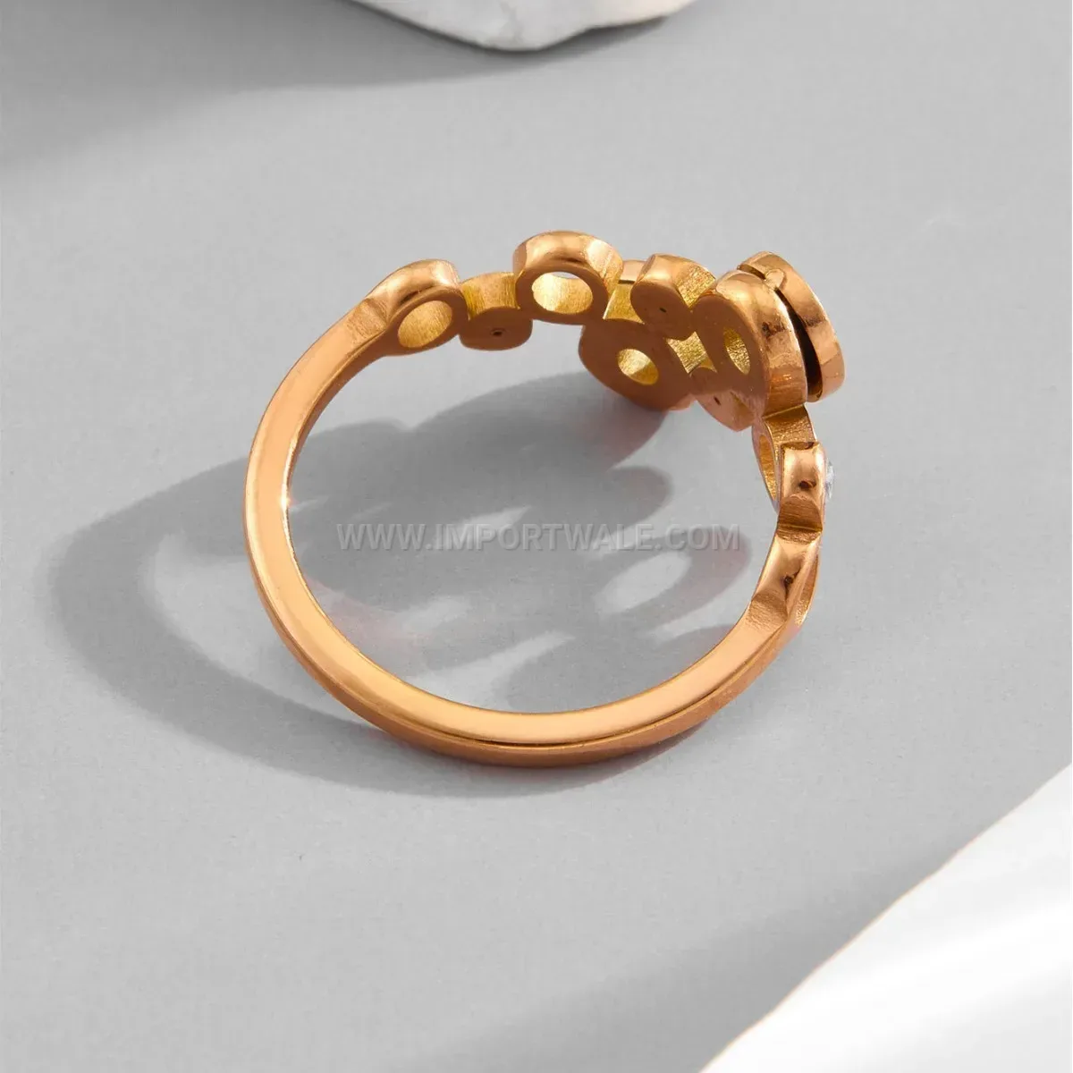 Roman Numeral Cutout Rhinestone Titanium Steel Ring