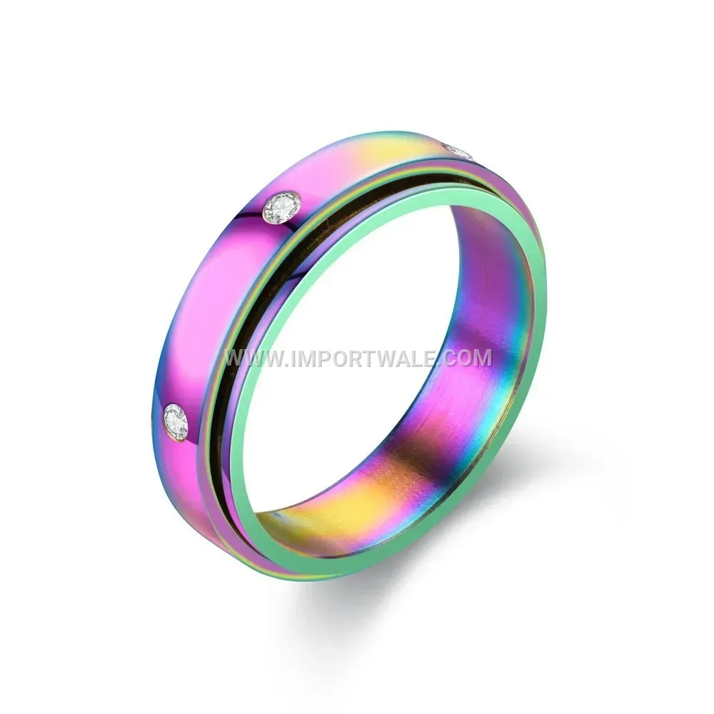 Stainless Steel Spinning Crystal Inlaid Band Ring