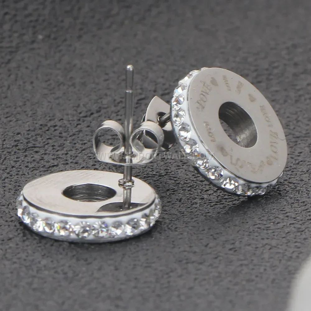 Gold Plated Stainless Steel Round Love Engraved Stud Earrings