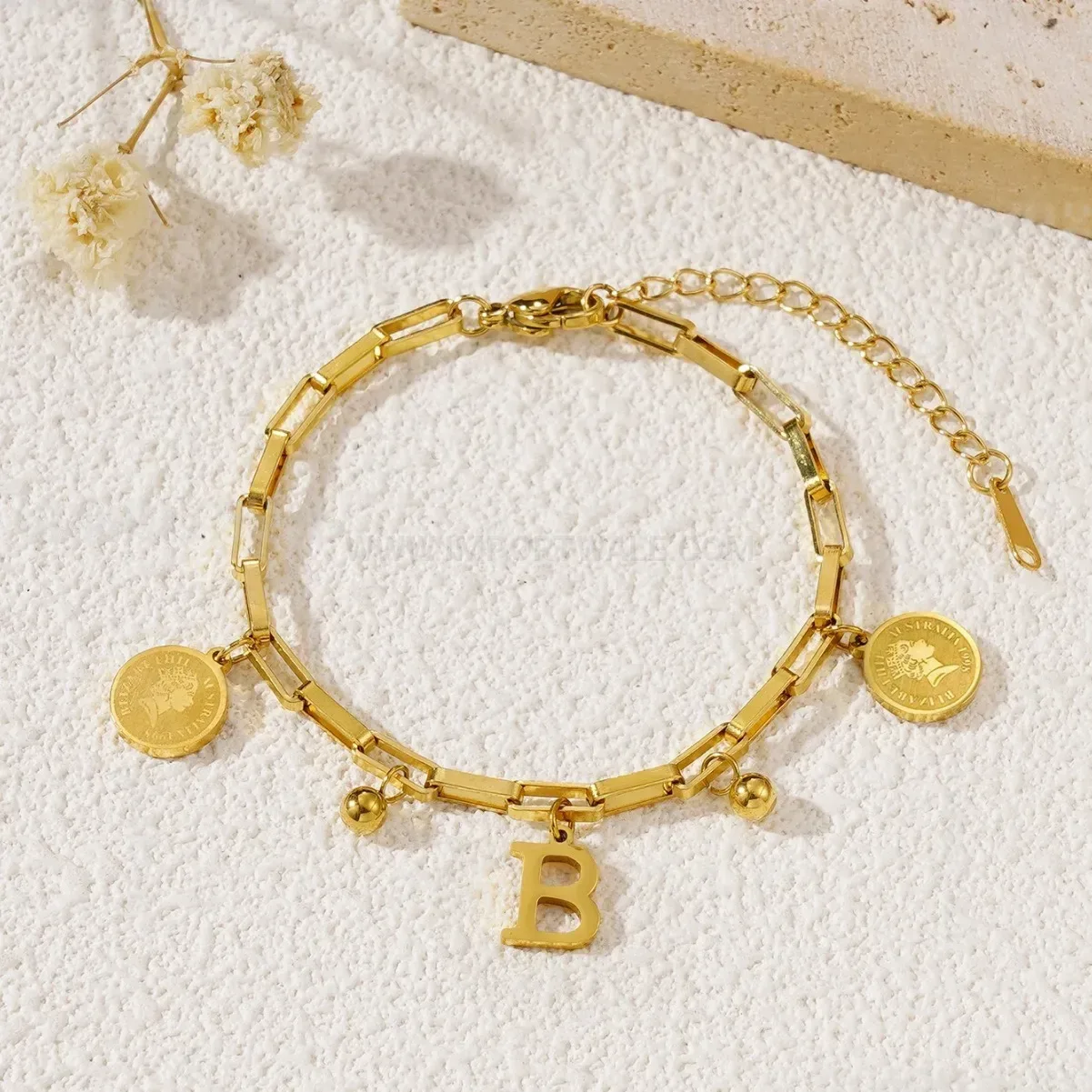 Bold Chic Stainless Steel Coin Pendant Chain Bracelet