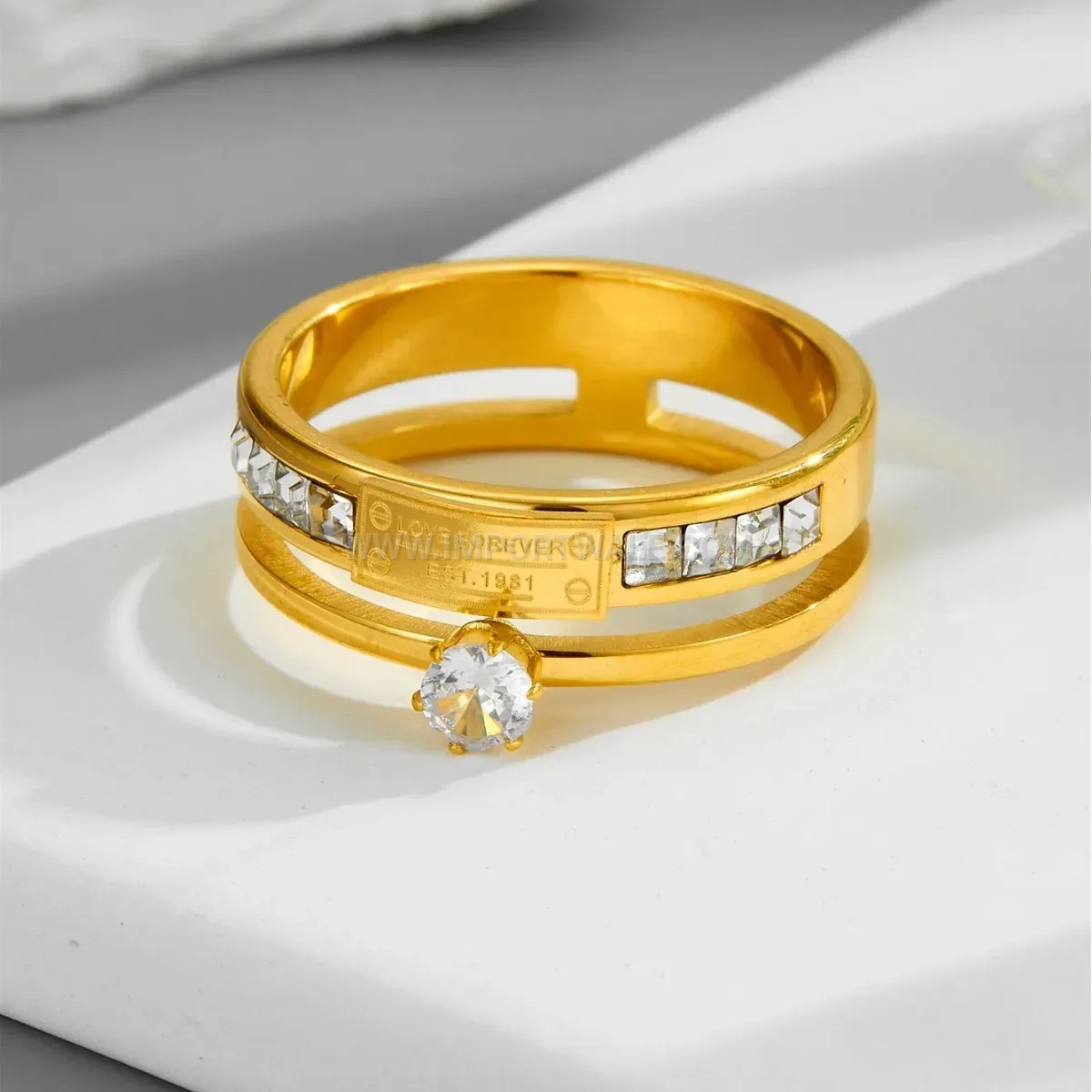 Dual Layer Titanium Steel Engraved Letter Ring