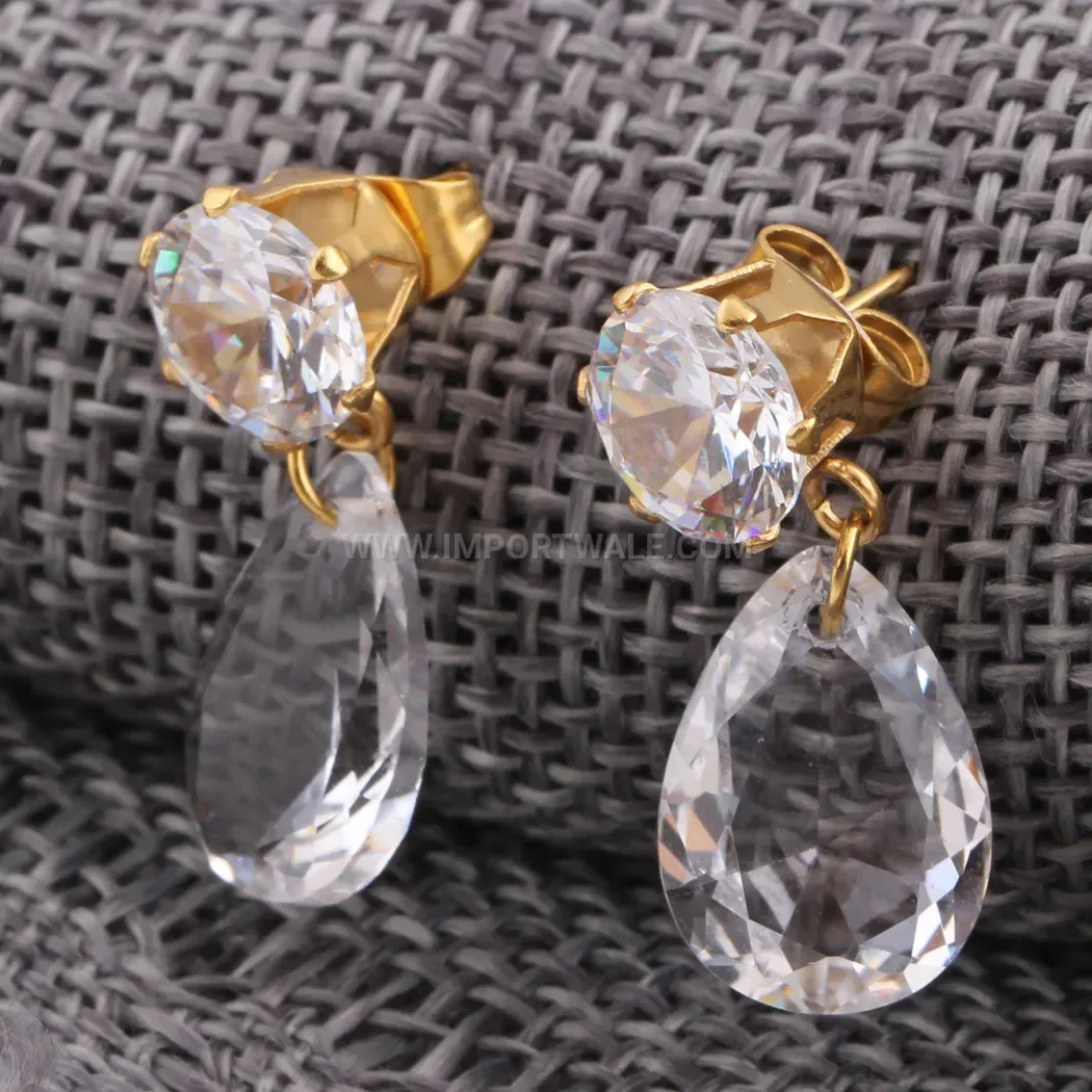 Teardrop Stainless Steel Zirconia Stud Earrings