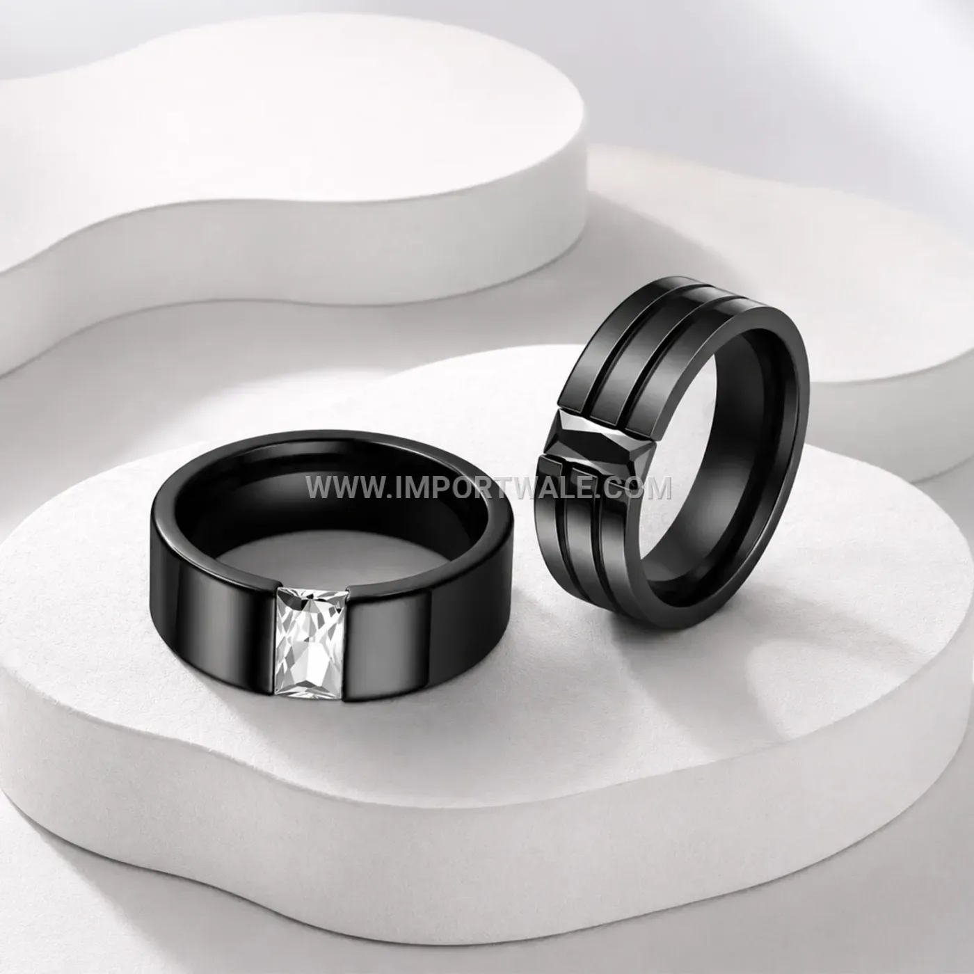 Two Tone Grooved Stainless Steel Mens Band Ring