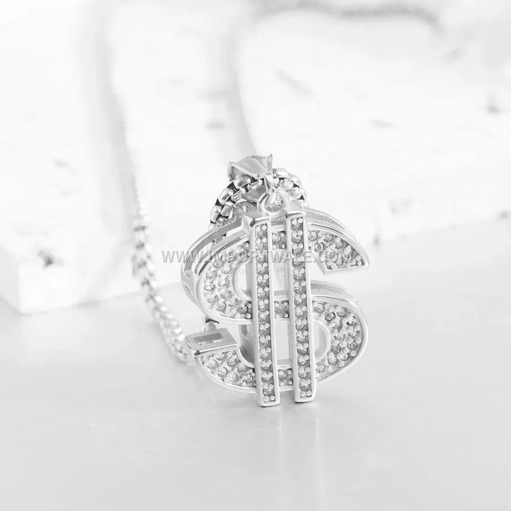 Rhinestone Dollar Sign Pendant Stainless Steel Necklace