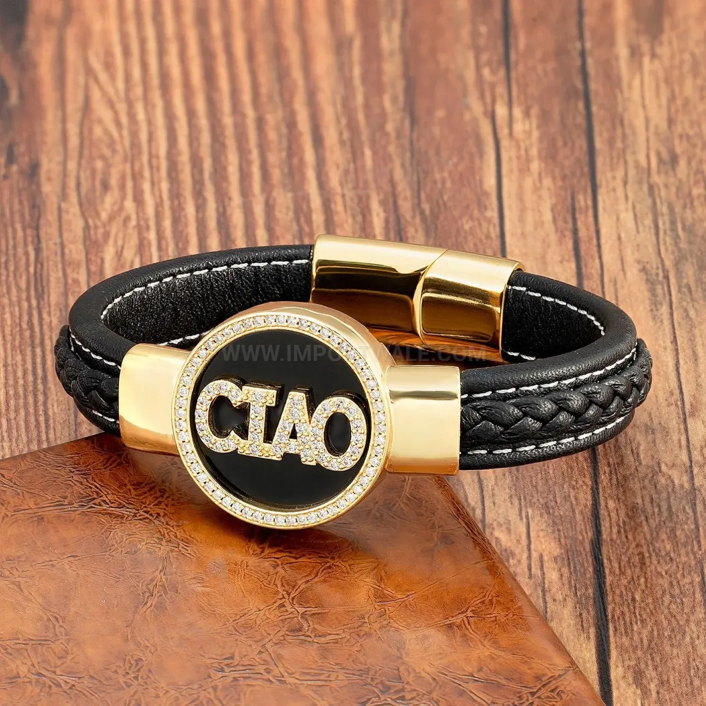 Minimalist Round Stone Leather Cord Stainless Steel Bracelet