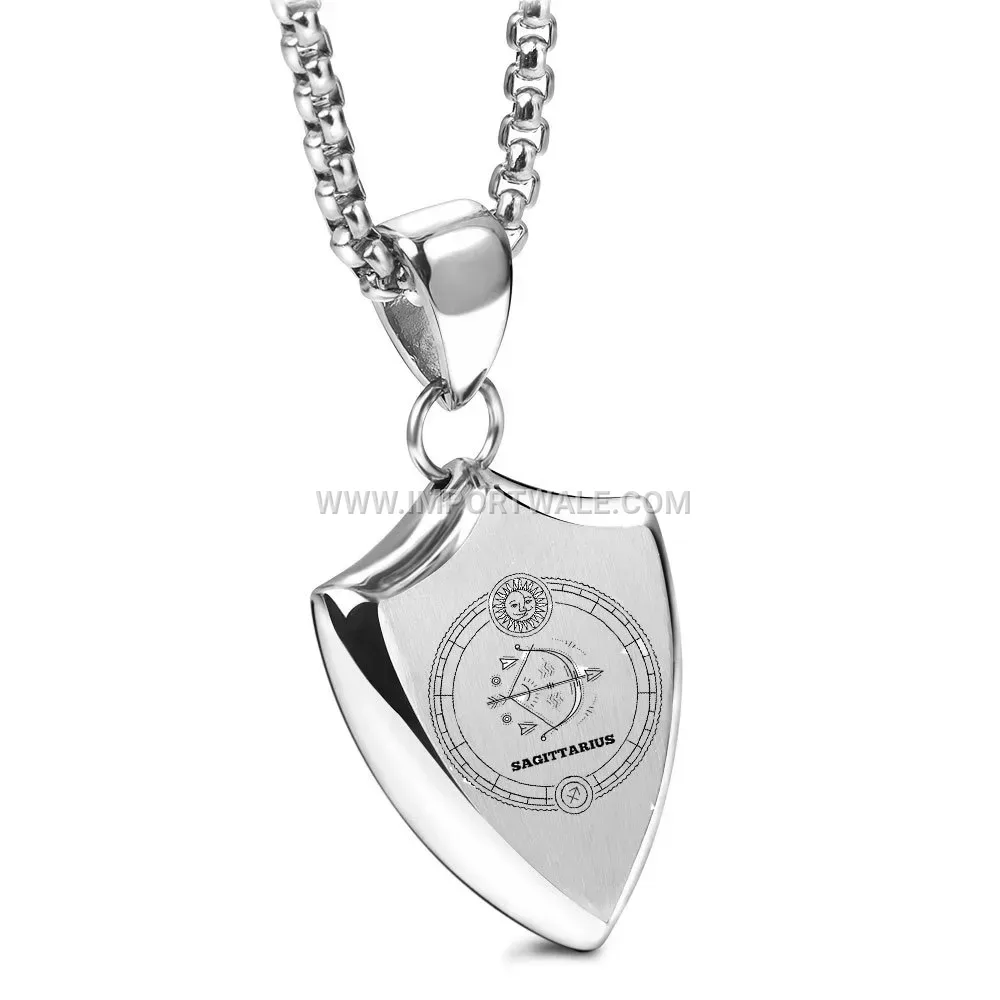 Men's Engraved Stainless Steel Zodiac Pendant Necklace