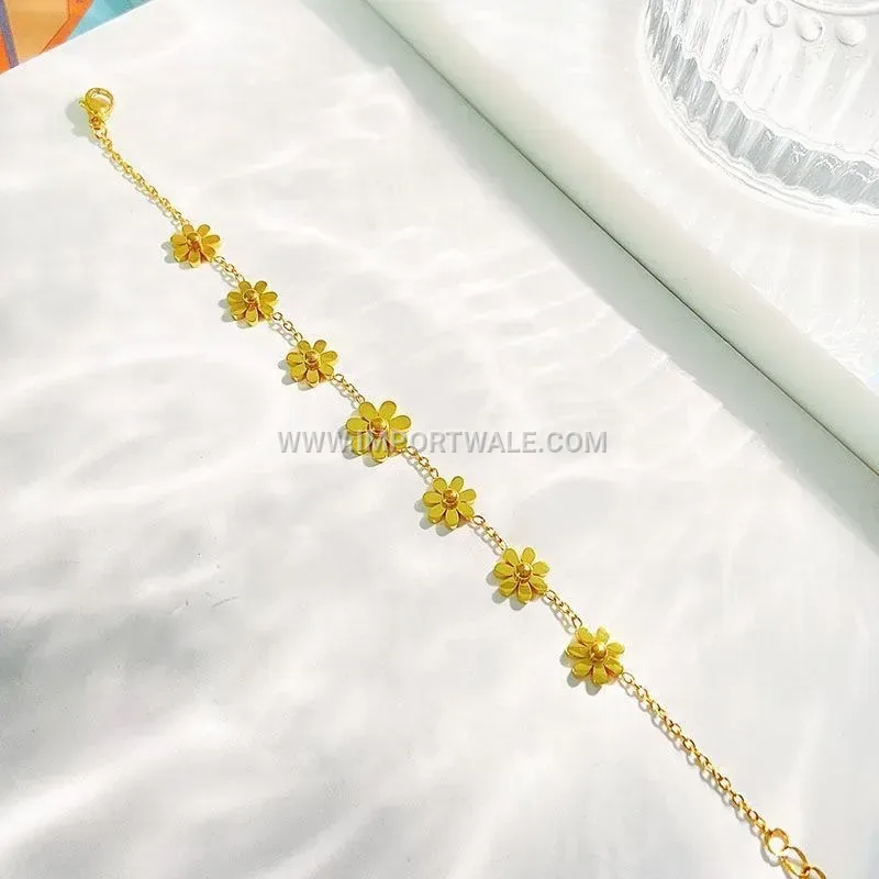 Gold Daisy Charm Stainless Steel Anklet