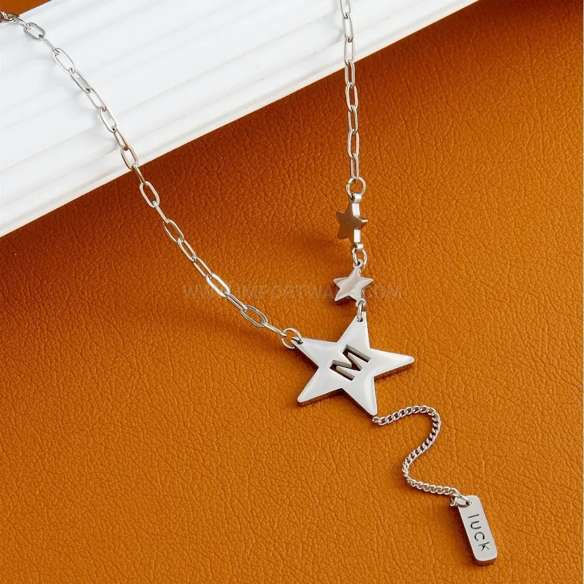 Elegant Titanium Steel Star Letter Tassel Pendant Necklace