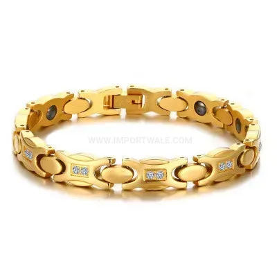 Bold Rhinestone Embellished Steel Bio Magnetic Link Bracelet