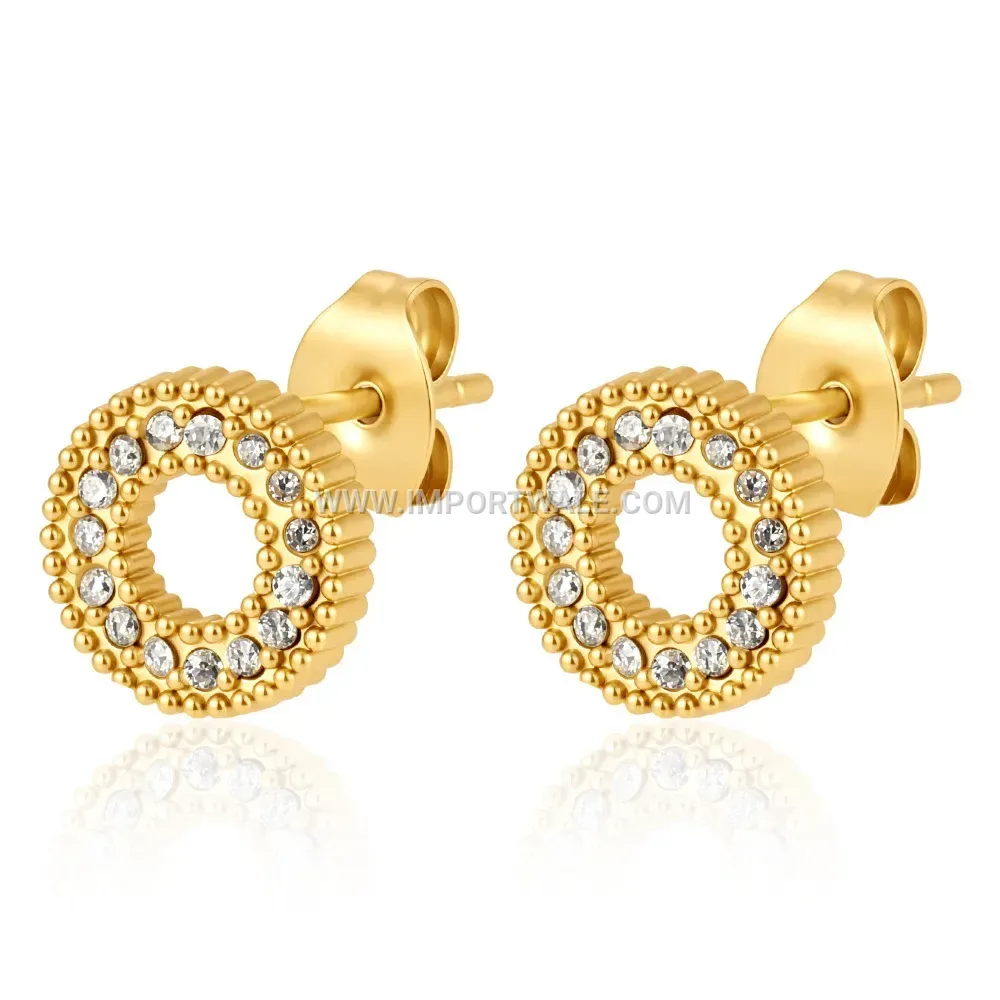 Geometric Gold Plated Zircon Stud Earrings