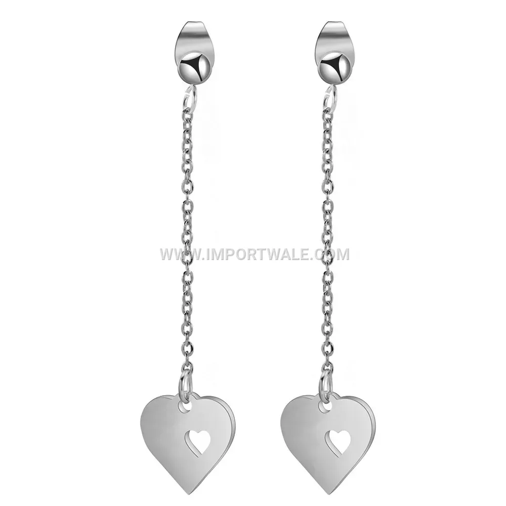 Minimalist Cutout Heart Stainless Steel Bar Drop Earrings