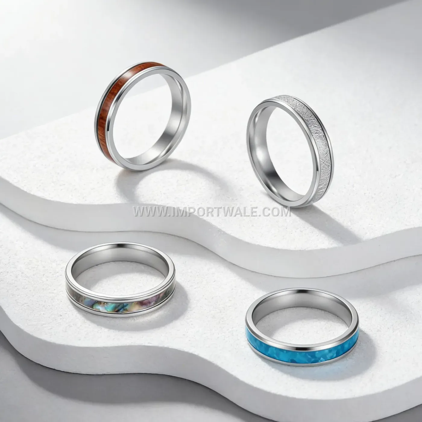 4mm Shell Accent Stainless Steel Geometric Ring