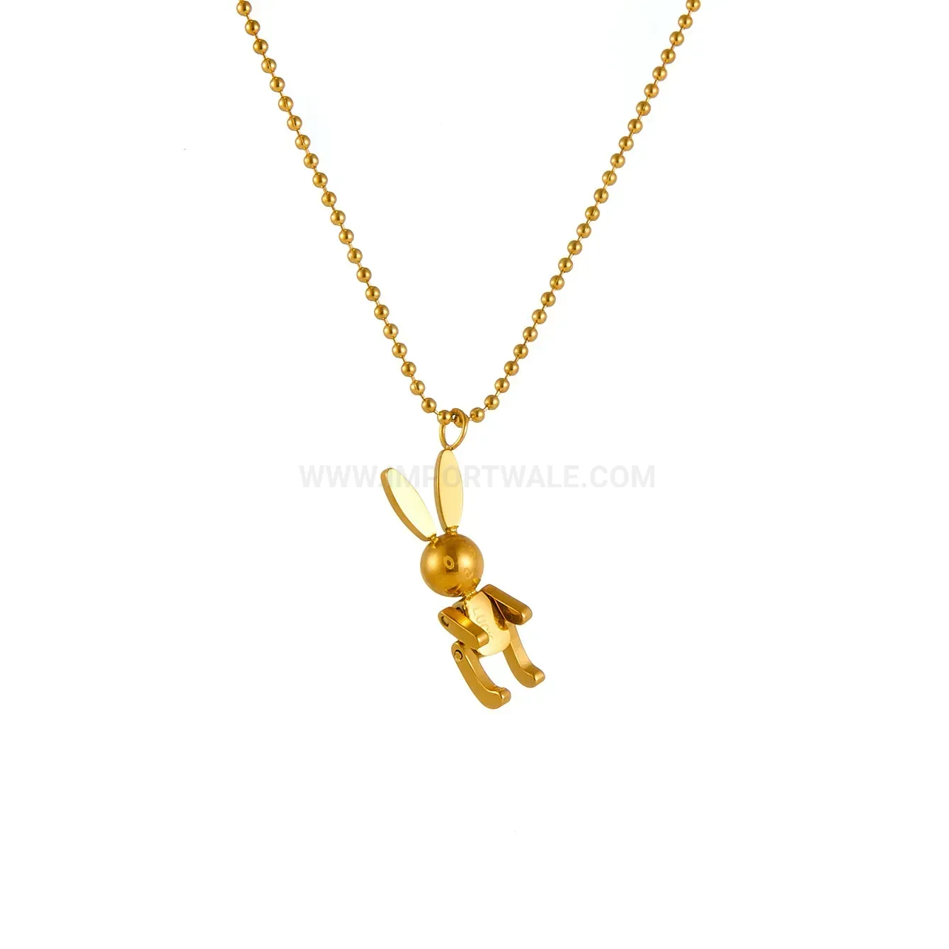 Fashion Playful Titanium Steel Robot Rabbit Pendant Bead Chain Necklace