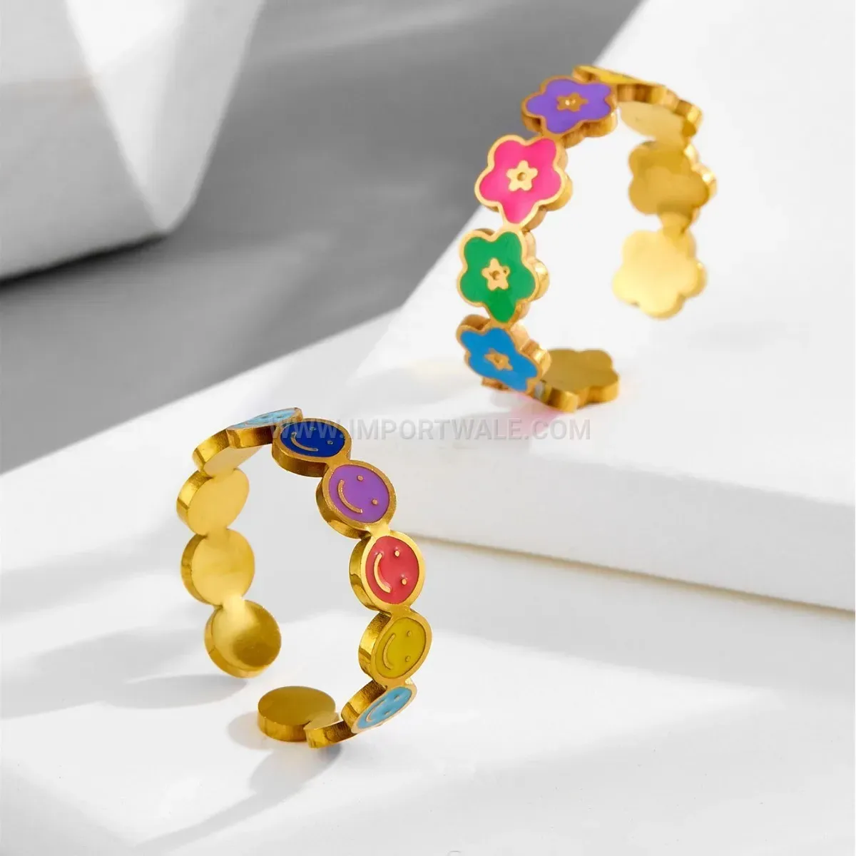 Colorful Floral Charm Titanium Steel Open Ring