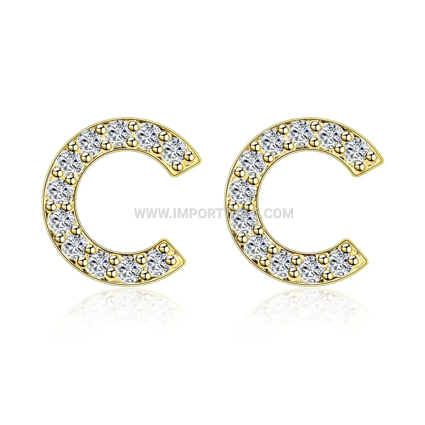 Cubic Zirconia Initial Letter Brass Stud Earrings