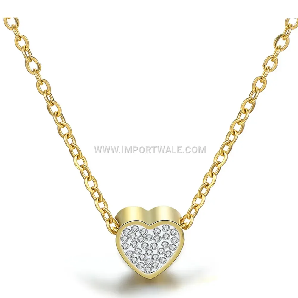 Rhinestone Heart Stainless Steel Pendant Necklace