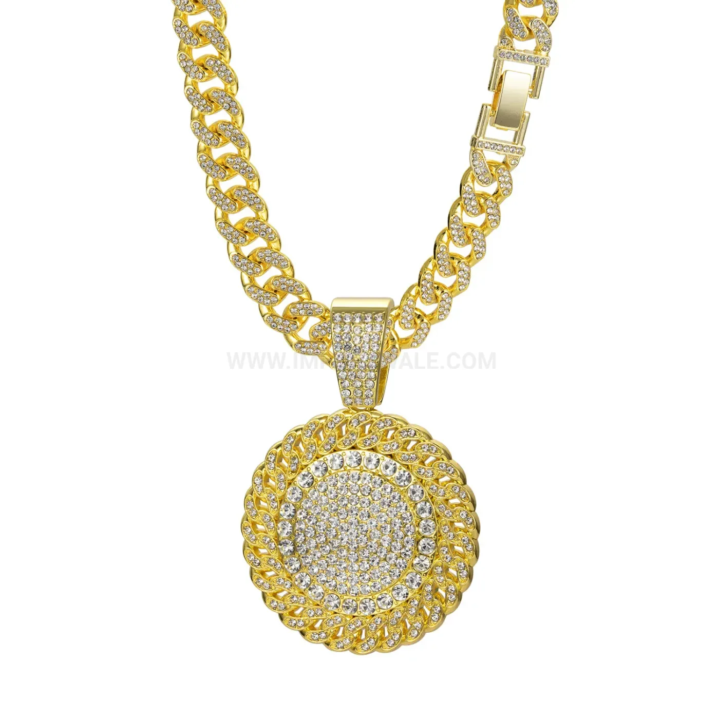Chic Thick Round Medallion Iced Out Cuban Link Necklace