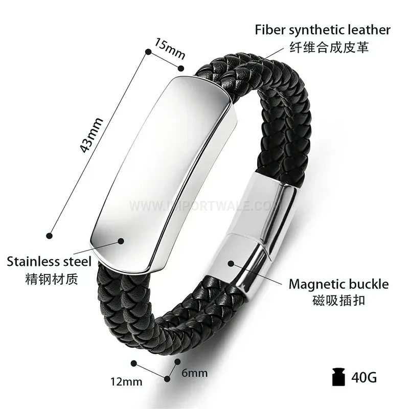 Bold Sleek ID Plate Two-Tone Leather Men's Wristband