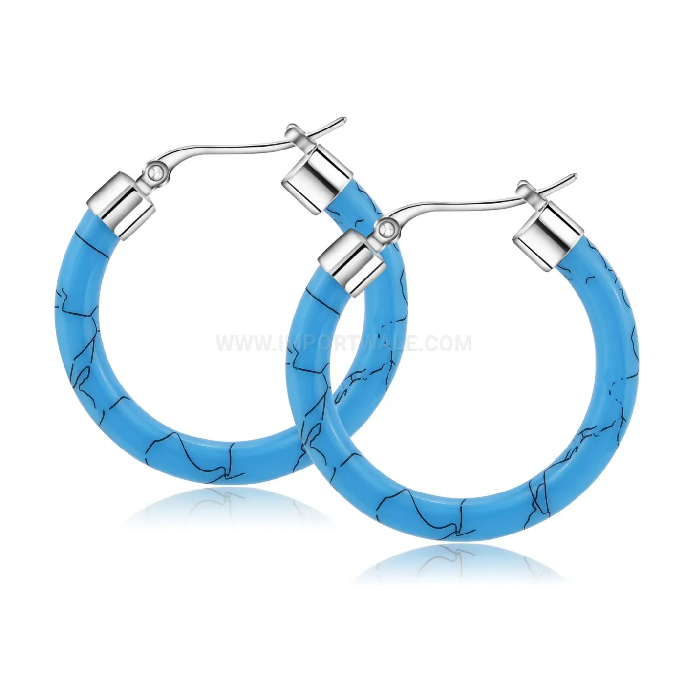 Modern Vibrant Blue Resin Ripple Stainless Steel Stud Earrings