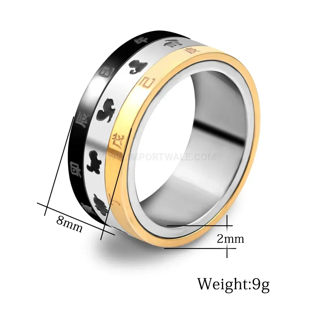 Premium Tri Color Spinner Stainless Steel Zodiac Motif Ring