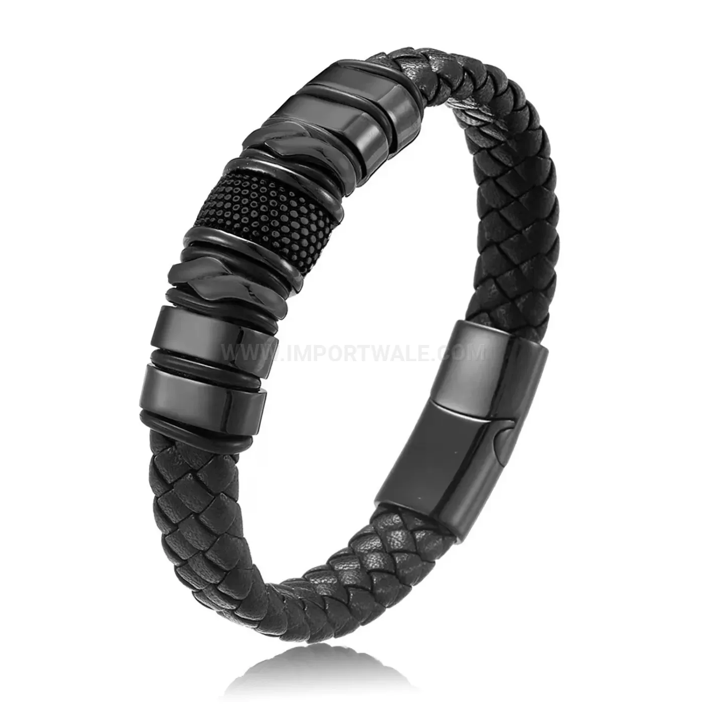 Modern Braided Leather Magnetic Clasp Bracelet with Alloy Accents