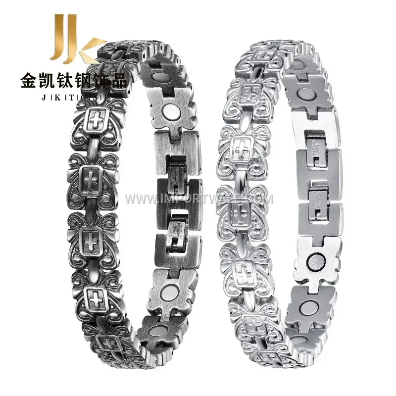 Vintage Style Cross Motif Magnetic Titanium Steel Bracelet