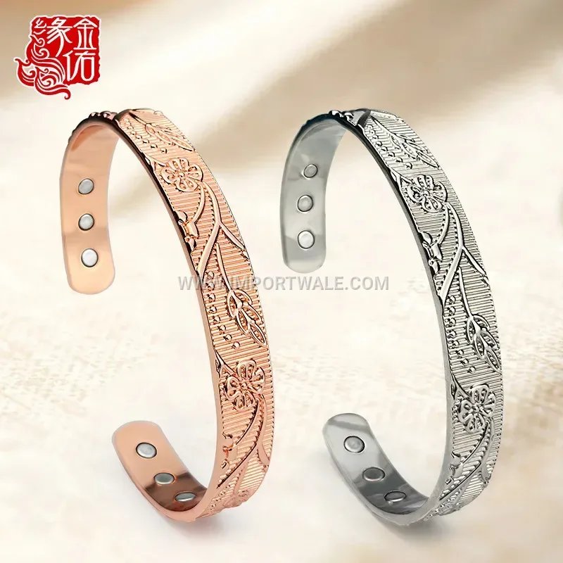 Embossed Plum Blossom Open Copper Bangle Bracelet