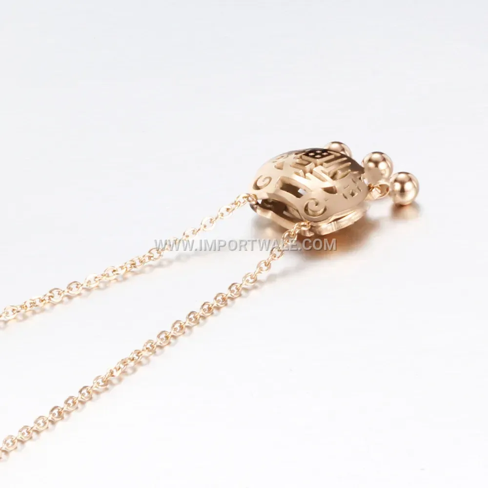 Rose Gold Stainless Steel Longevity Lock Pendant Necklace