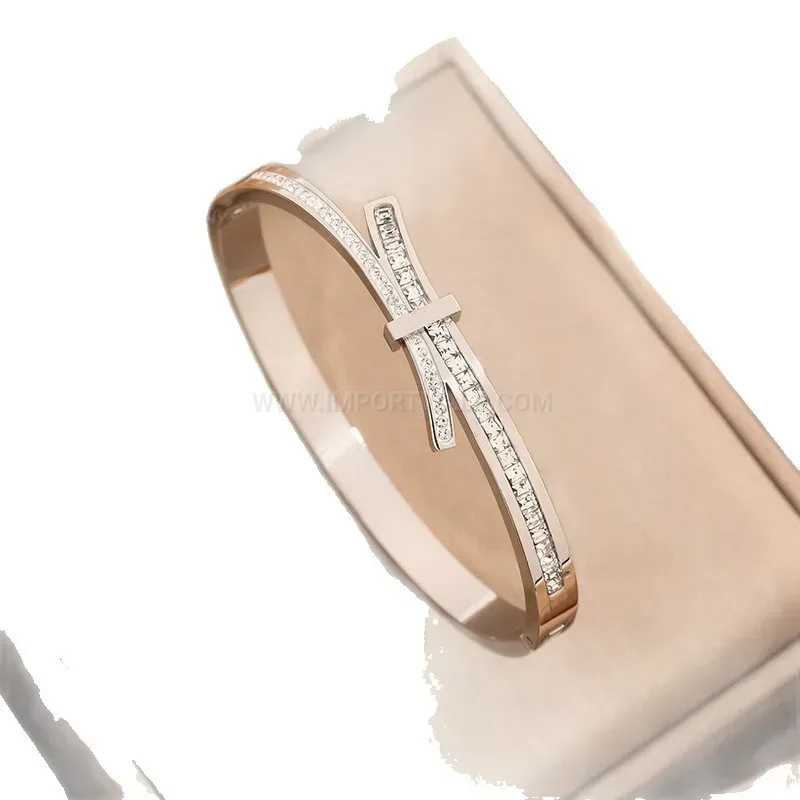 Fashion Polished Crystal Bow Accent Titanium Steel Bracelet